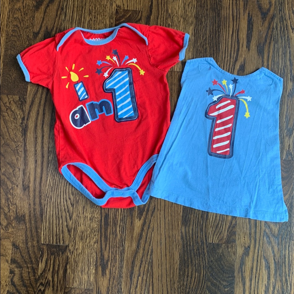 Red and Blue Superhero 1st Birthday Onesie with detachable cape - 12-18mo